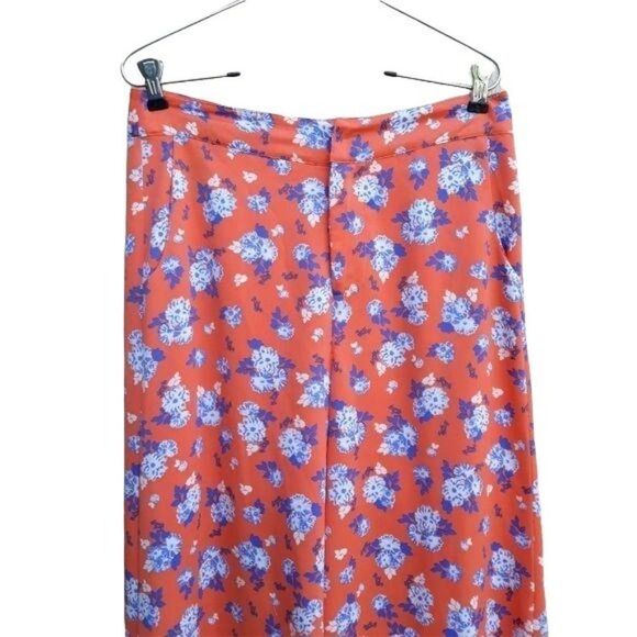 J.O.A. Retro 70's High Rise Wide Flowy Leg Micro Floral Print Orange Sz M - Picture 6 of 11